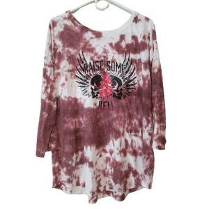 Torrid Raise Some Hell Classic Fit Tie Dye Raglan 3/4 Sleeve Skull 2 2x 18/20